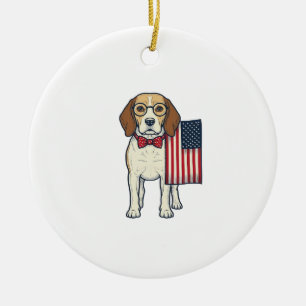 Patriotic Beagle with Flag Vintage Vector Art_1 Ceramic Ornament