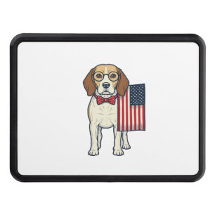 Patriotic Beagle with Flag Vintage Vector Art_1 Hitch Cover