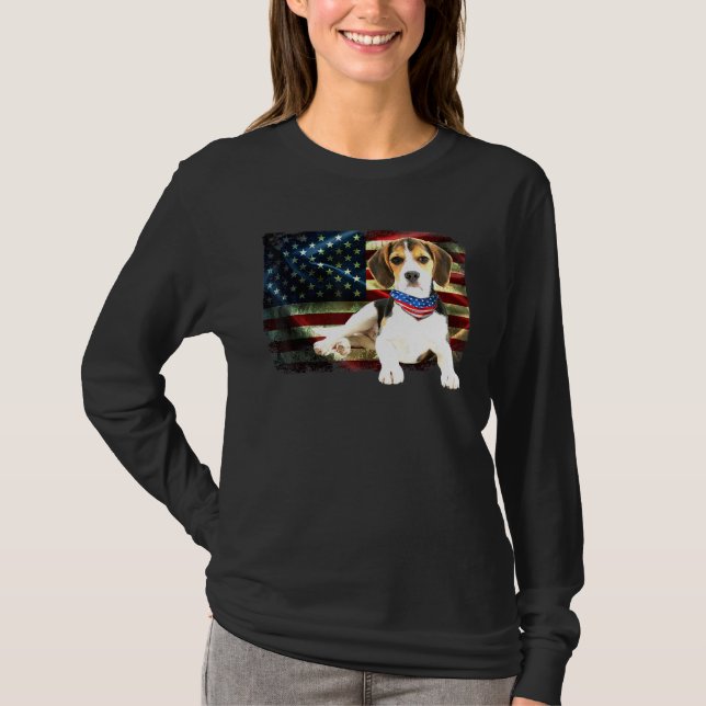 Patriotic Beagles American Flag Dog Men Women T-Shirt (Front)