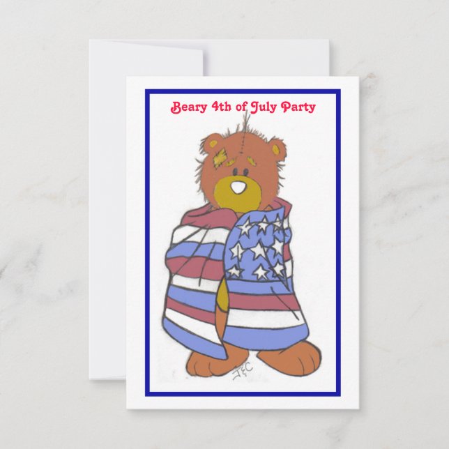 Patriotic Bear 4th of July Invitation (Front)