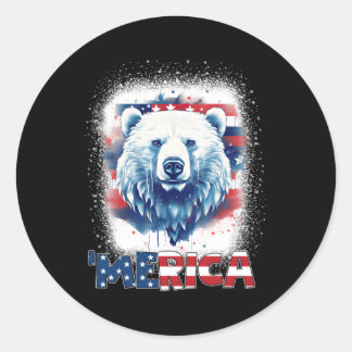 Patriotic Bear Merica 4Th Of July Usa Flag Bear Classic Round Sticker