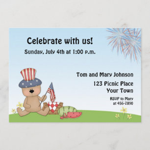 Patriotic Bear Picnic, BBQ Invitation