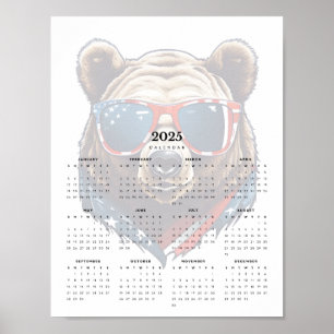 Patriotic Bear Red White and Blue 2025 Calendar Poster