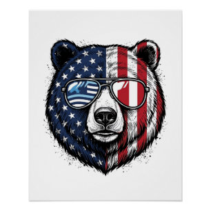 Patriotic Bear Sunglasses Vintage Vector Shirt_1 Poster