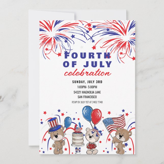 Patriotic Bears 4th Of July Invitations (Front)