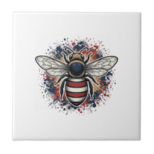 Patriotic Bee Vintage Engraving Vector Design_1 Ceramic Tile