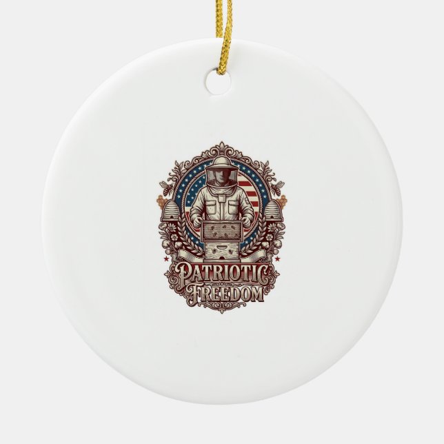 Patriotic Beekeeper Vector Graphic Tee Ceramic Ornament (Front)