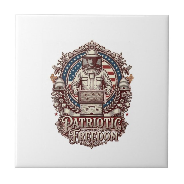 Patriotic Beekeeper Vector Graphic Tee Ceramic Tile (Front)