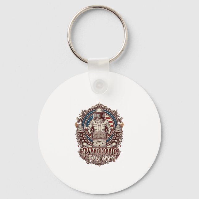 Patriotic Beekeeper Vector Graphic Tee Keychain (Front)