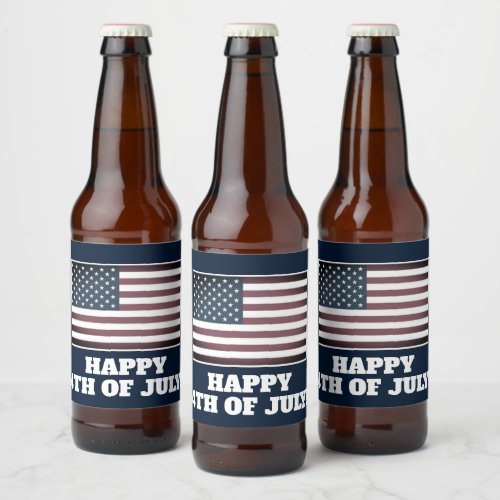 Patriotic beer bottle labels with American flag