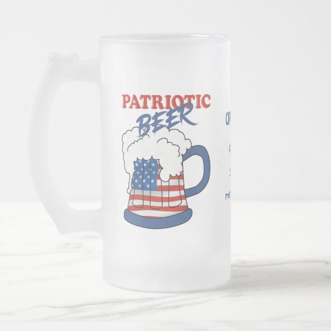 Patriotic beer custom frosted glass beer mug (Left)
