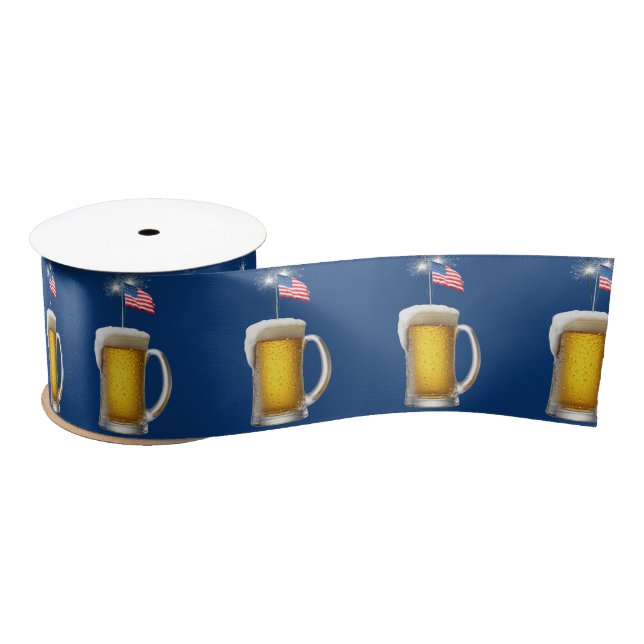 Patriotic Beer with Sparklers Satin Ribbon (Spool)