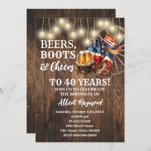 Patriotic Beers Boots  Cheers Country Birthday Invitation