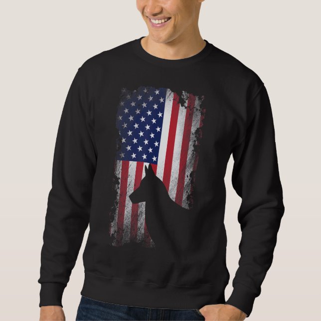 Patriotic Belgian Malinois American Flag Cool Dog  Sweatshirt (Front)
