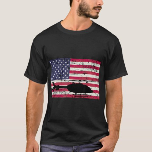 Patriotic Bell 407 helicopter American flag T_Shirt