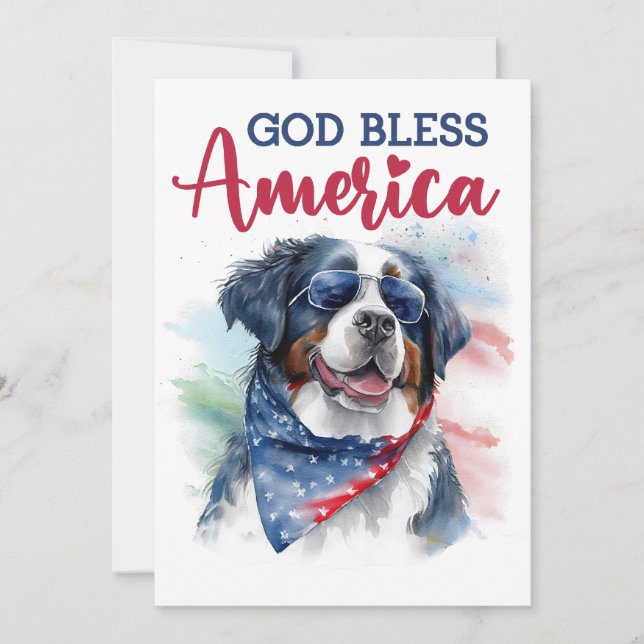 Patriotic Bernese Mountain Dog 4th of July Card (Front)