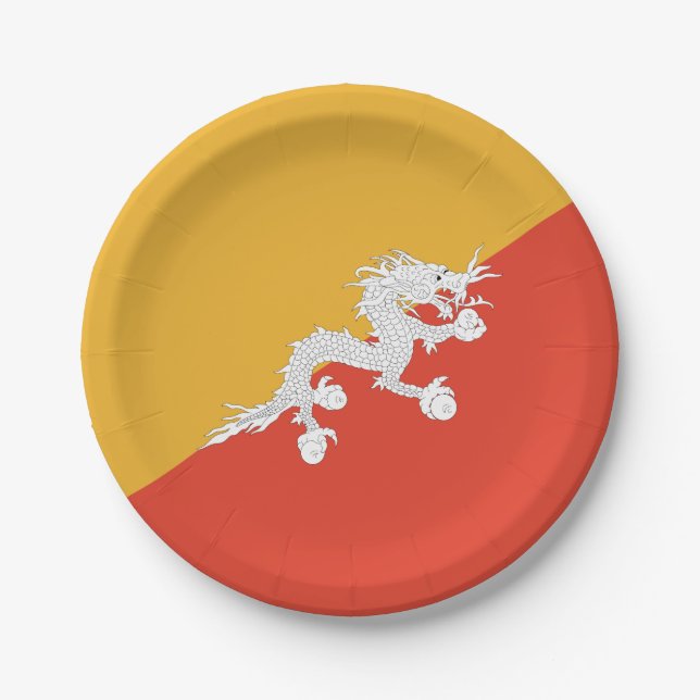 Patriotic Bhutan Flag Paper Plates (Front)