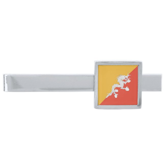 Patriotic Bhutan Flag Silver Finish Tie Bar (Front)