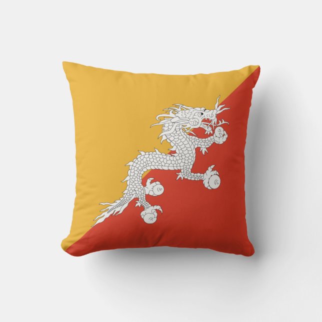 Patriotic Bhutan Flag Throw Pillow (Front)