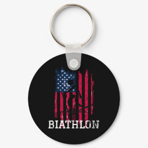 Patriotic Biathlon Athlete Usa Flag Ski Shoot Wint Keychain