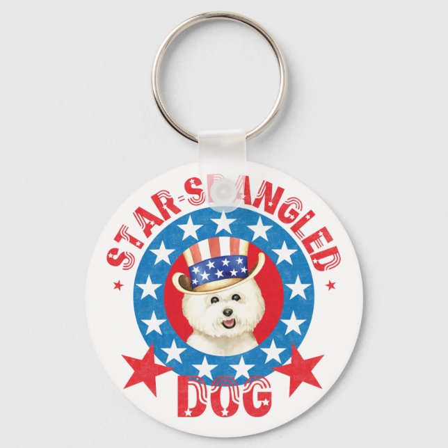 Patriotic Bichon Frise Keychain (Front)
