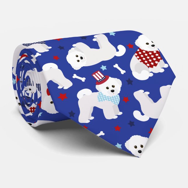 Patriotic Bichon Frise Neck Tie (Rolled)