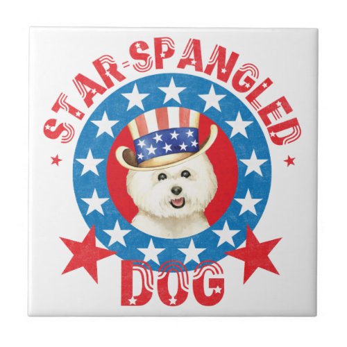 Patriotic Bichon Frise Tile