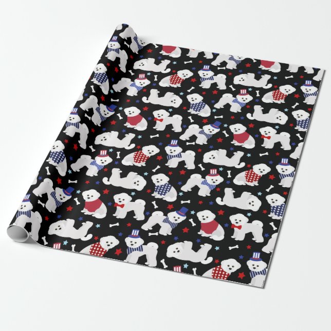 Patriotic Bichon Frise Wrapping Paper (Unrolled)