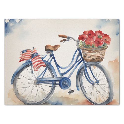 Patriotic Bicycle Blooms in Watercolor decoupage  Tissue Paper
