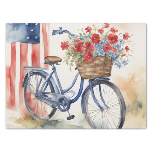Patriotic Bicycle Blooms in Watercolor decoupage  Tissue Paper