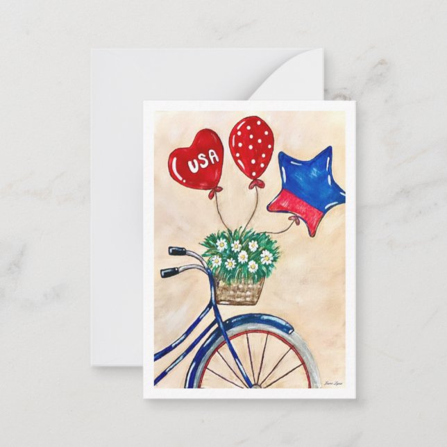 Patriotic bicycle Flat Note Cards (Front)