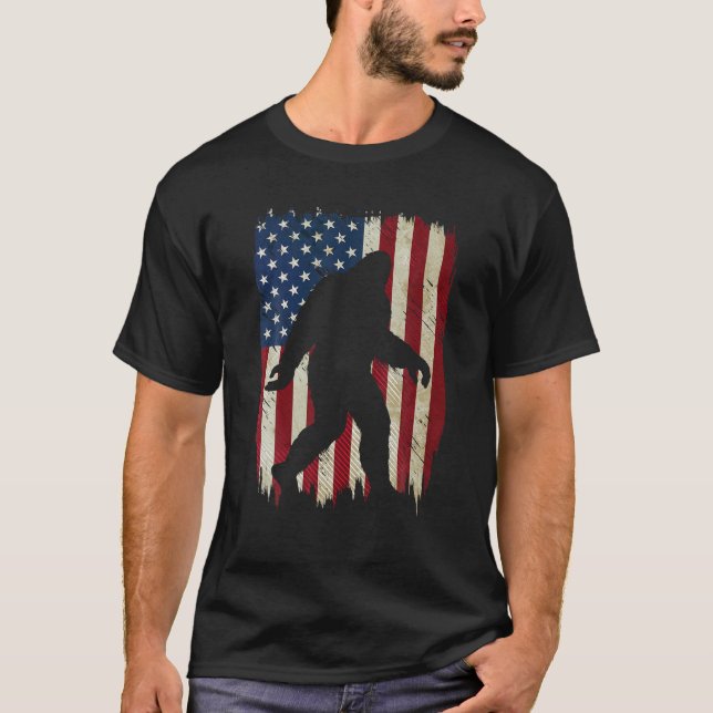 Patriotic Bigfoot 4th of July American Flag Funny  T-Shirt (Front)