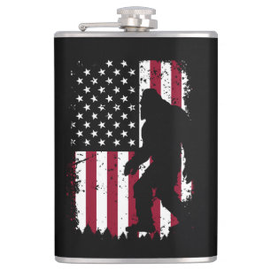 Patriotic Bigfoot American Flag Sasquatch Flask