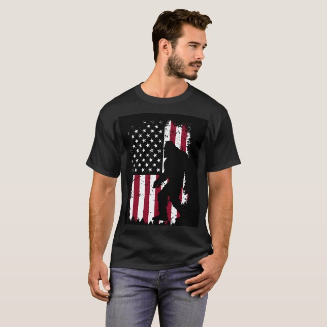 Patriotic Bigfoot American Flag T-Shirt (Front Full)