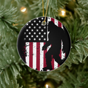Patriotic Bigfoot Ceramic Ornament