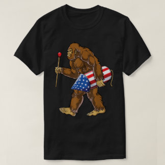 Patriotic Bigfoot Firework Design T-Shirt