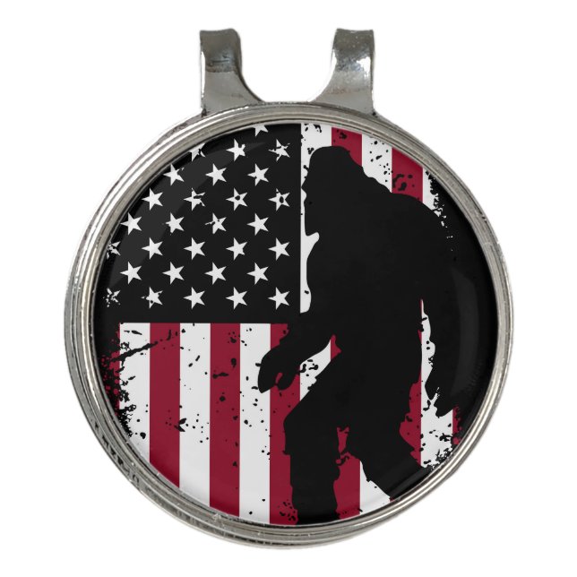 Patriotic Bigfoot  Golf Hat Clip (Front)