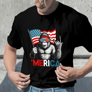 Patriotic Bigfoot Merica American Flag 4th Of July T-Shirt