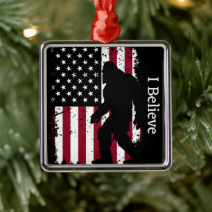 Patriotic Bigfoot Metal Ornament