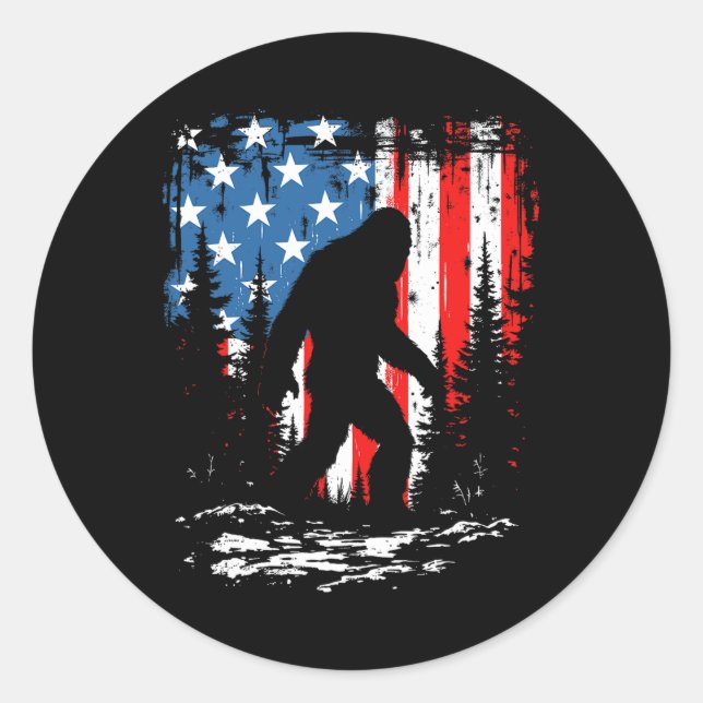 Patriotic Bigfoot Sasquatch 4th Of July Usa Americ Classic Round Sticker (Front)