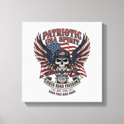 Patriotic Biker Skull Biker Road Freedom Patriot A Canvas Print