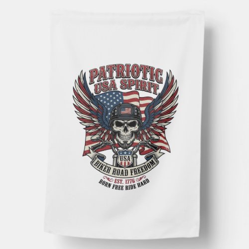 Patriotic Biker Skull Biker Road Freedom Patriot A House Flag