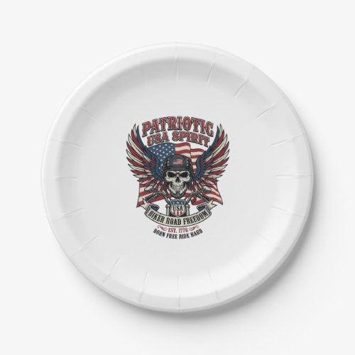 Patriotic Biker Skull Biker Road Freedom Patriot A Paper Plates