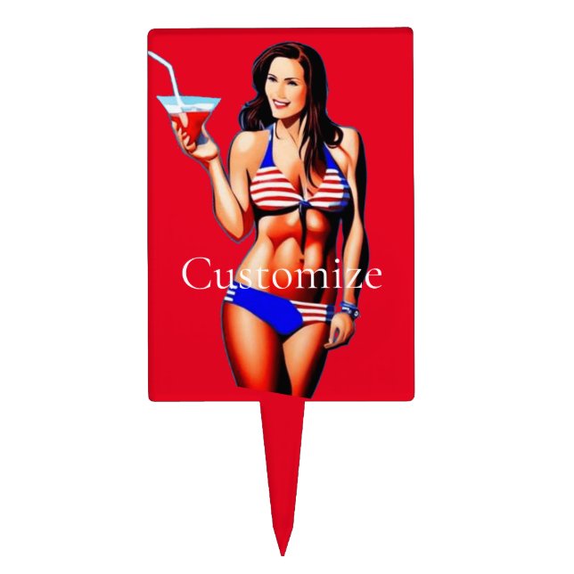 Patriotic Bikini Fitness Model Thunder_Cove  Cake Topper (Front)