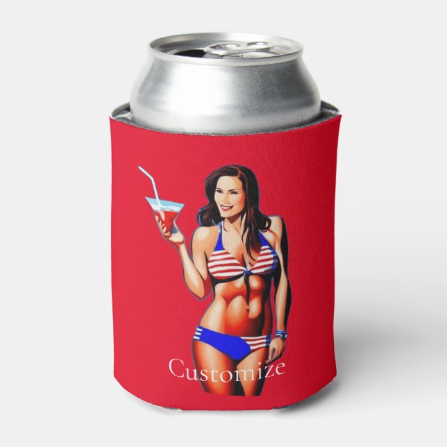 Patriotic Bikini Fitness Model Thunder_Cove  Can Cooler (Can Front)
