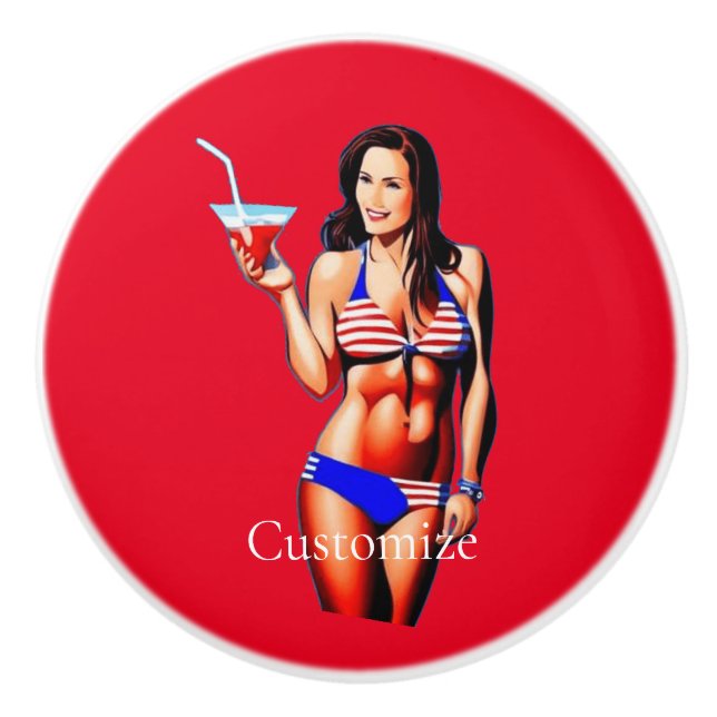 Patriotic Bikini Fitness Model Thunder_Cove  Ceramic Knob (Front)