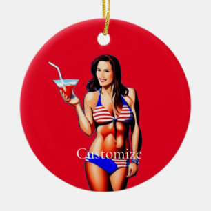 Patriotic Bikini Fitness Model Thunder_Cove Ceramic Ornament