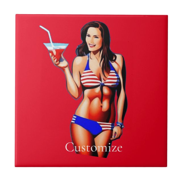Patriotic Bikini Fitness Model Thunder_Cove  Ceramic Tile (Front)