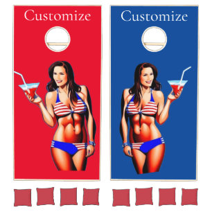 Patriotic Bikini Fitness Model Thunder_Cove  Cornhole Set