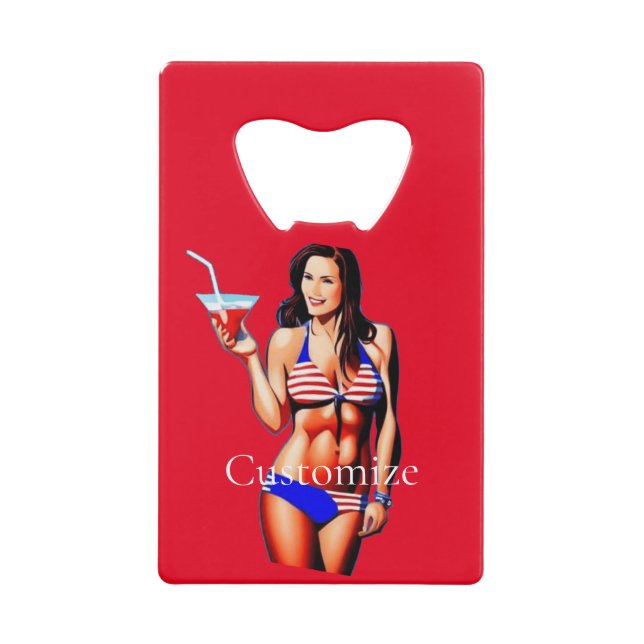 Patriotic Bikini Fitness Model Thunder_Cove  Credit Card Bottle Opener (Front)